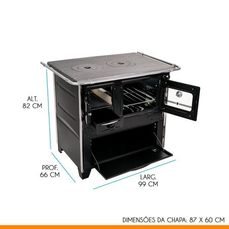 Imagem de Fogão a Lenha com Forno D 99 x 66 Cm Caixa de Lenha Prime Box Aço Inox Preto - Hidro