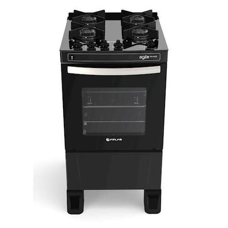 Imagem de Fogão Atlas 4 bocas Agile Glass preto com mesa de vidro com Acendimento automático e Forno limpa fácil - Bivolt