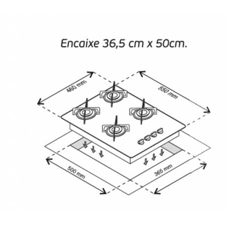 Imagem de Fogão Cooktop À Gás 4 Bocas Chamalar Ultra Chama Vidro Bivolt