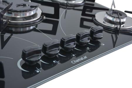 Imagem de Fogão Cooktop À Gás 5 Bocas ChamaLar CO PREMIUM Tripla  Chama Vidro Bivolt