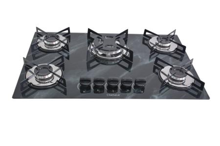 Imagem de Fogão Cooktop À Gás 5 Bocas ChamaLar CO PREMIUM Tripla  Chama Vidro Bivolt