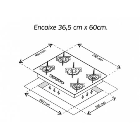 Imagem de Fogão Cooktop À Gás 5 Bocas ChamaLar CO PREMIUM Tripla  Chama Vidro Bivolt