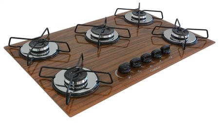 Imagem de Fogão Cooktop À Gás 5 Bocas Chamalar CO Ultra Chama Vidro Bivolt