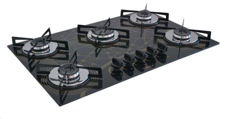 Imagem de Fogão Cooktop À Gás 5 Bocas ChamaLar PREMIUM Ultra Chama Vidro Bivolt