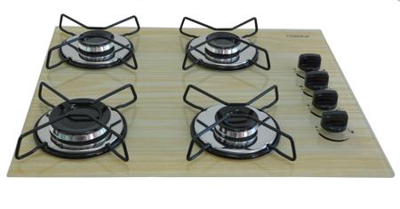 Imagem de Fogão Cooktop Chamalar 4 Bocas Ultra Chama Amadeirado Claro Bivolt GLP