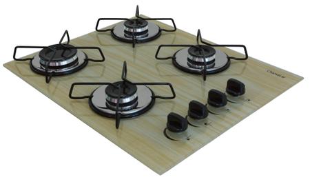 Imagem de Fogão Cooktop Chamalar 4 Bocas Ultra Chama Amadeirado Claro Bivolt GLP