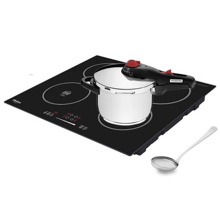 Imagem de Fogão Cooktop de Indução Philco 4 bocas PCT04P 220v + Panela de Pressão Tramontina Solar Inox Para Fogão Indução 4,5L com Concha