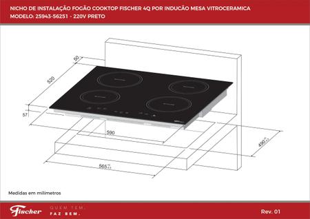 Imagem de Fogao cooktop fischer 4 bocas por inducao vitroceramica