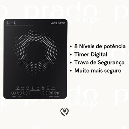 Imagem de Fogão Cooktop Indução 1 Boca Vitroceramico Eletrico Preto Agratto