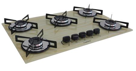 Imagem de Fogão Cooktop Premium 5 Bocas Ultra Chama Amadeirado Claro