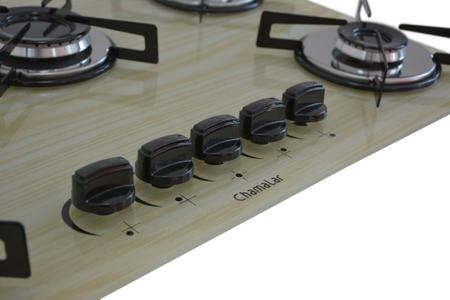 Imagem de Fogão Cooktop Premium 5 Bocas Ultra Chama Amadeirado Claro