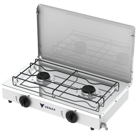 Imagem de Fogão de Mesa Portátil Flamalar 2 Bocas Venax - Tampa Metal - Branco - Gás