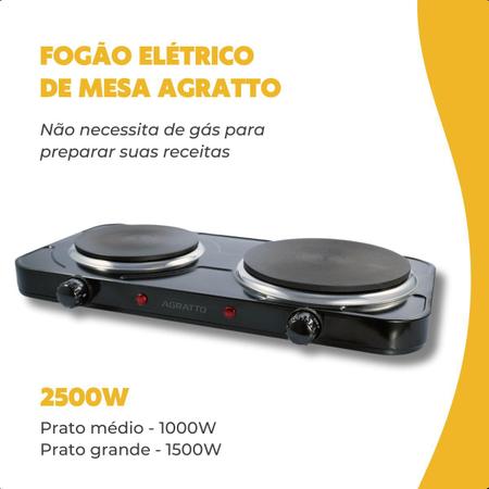 Imagem de Fogão Elétrico de Mesa 2 Bocas Cooktop Portátil Preto Agratto Potente Pratico 2500W