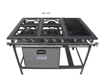 Imagem de Fogão Industrial 4 bocas - Baixa Pressão - 40x40 - Centro cozinha - Com Chapa e Forno - Metal brey