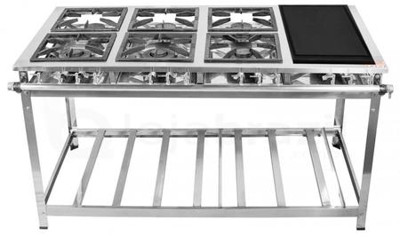 Imagem de Fogão Industrial 6 Bocas 30x30 P7 Aço Inox Chapa Bifeteira