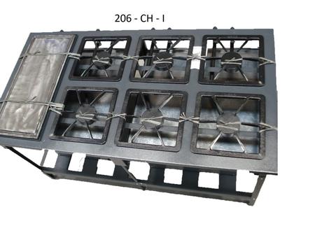 Imagem de Fogão Industrial 6 bocas - Alta Pressão - 30x30 - Centro cozinha - Com Chapa - INOX -Metal brey