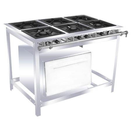 Imagem de Fogão Industrial Venâncio 6 Bocas 3 Duplas a Gás Baixa Pressão Inox com Forno EI6D3F