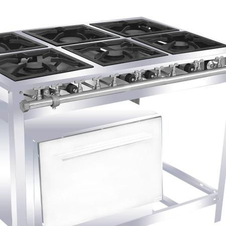 Imagem de Fogão Industrial Venâncio 6 Bocas 3 Duplas a Gás Baixa Pressão Inox com Forno EI6D3F