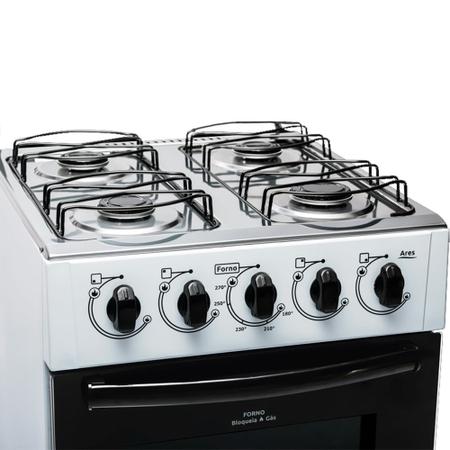 Imagem de Fogão Realce 4 Bocas Ares Manual Mesa de Inox Forno 50 Litros Branco