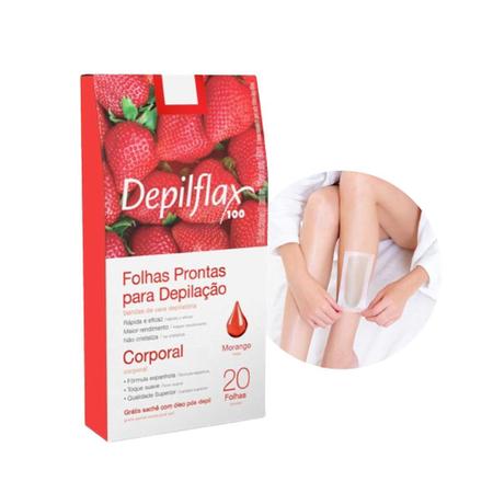 Imagem de Folhas Prontas de Depilação Corporal Pernas Depilflax Morango Hortelã Natural 20un Depilatórias