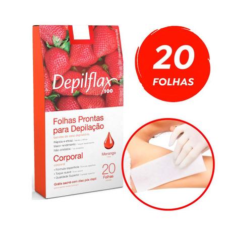 Imagem de Folhas Prontas para Depilação Corporal Depilflax Morango 20u