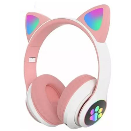 Imagem de Fone bluetooth headset gamer lehmox, orelhas de gatinho rosa