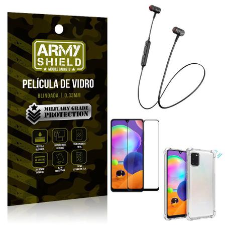 Imagem de Fone Bluetooth HS-615 Samsung A31 + Capinha Anti Impacto + Película 3D - Armyshield