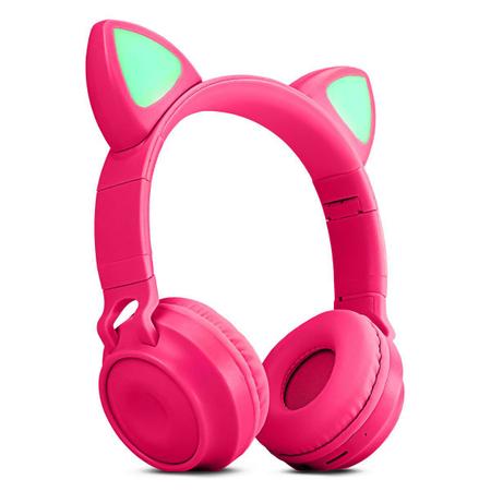 Fone de Ouvido com Orelhinhas de Gato Com Iluminação Led Pisca P2 - ROSA