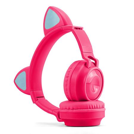 Fone Ouvido Headphone Bluetooth Sem Fio Estéreo Orelha Gato Led Infantil P2  Exbom HF-C240BT Rosa - BEST SALE SHOP