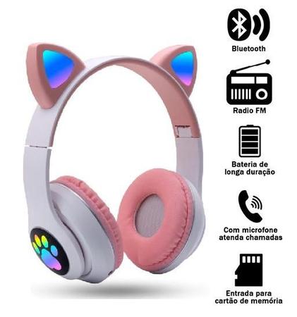 Fone De Gatinho Rosa Com Orelhinha Led Bluetooth - Cat 23 - Fone de Ouvido  Bluetooth - Magazine Luiza