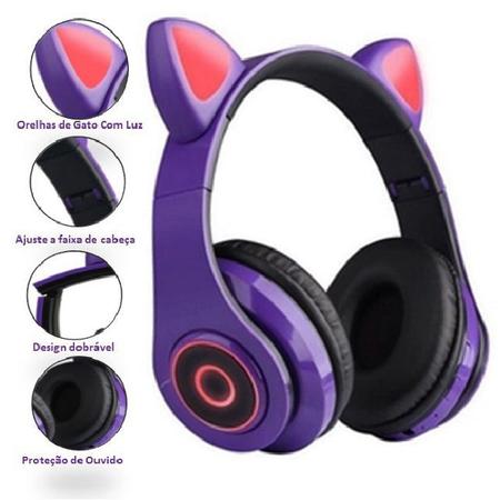 Fone De Ouvido Rosa Azul Roxo Preto Gatinho Bluetooth Led Orelha Gato  Dobrável sem Fio - AliExpress