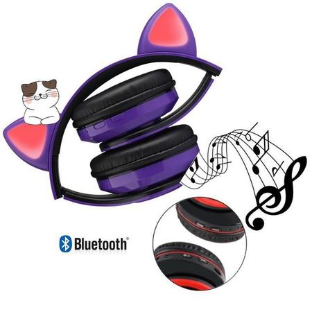 Fone De Ouvido Rosa Azul Roxo Preto Gatinho Bluetooth Led Orelha Gato  Dobrável sem Fio - AliExpress