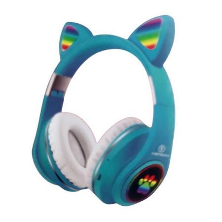 Fone Orelha de Gato Headphone Bluetooth Sem fio Led Tiara Azul Cód