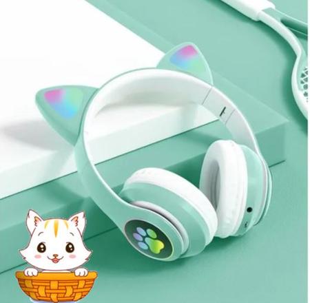 Headphone Headset Gatinho Orelha De Gato Com Led Fone De Ouvido Lt30 (Azul)