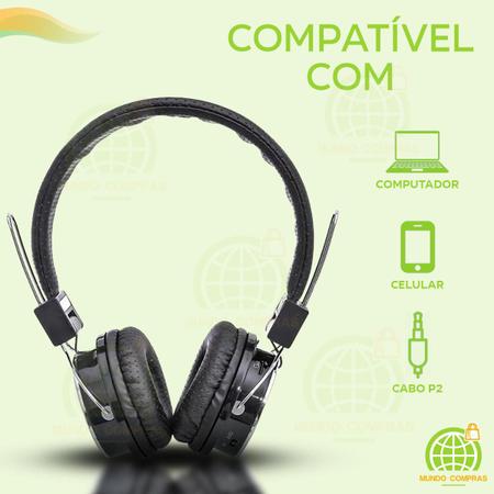 Imagem de Fone De Ouvido Bluetooth MP3 P2 Fone Headset Celular Computador Fone Sem Fio