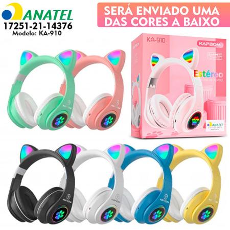 FONE DE OUVIDO ORELHA GATO LED C/FIO SE-6126 - PRETO ROSA - VCB Shop