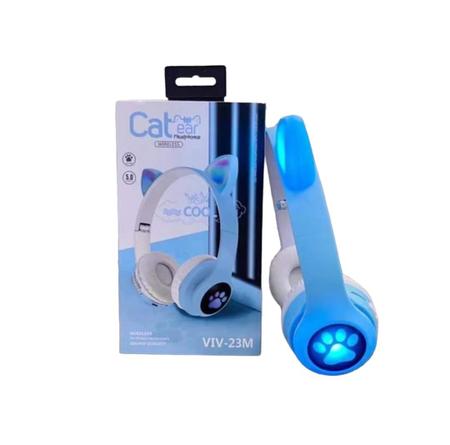 Fone De Ouvido Bluetooth Azul Orelha Gatinho Infantil Led