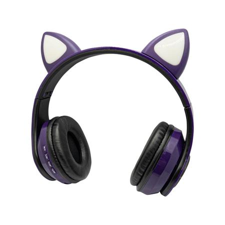 Fone De Ouvido Sem Fio Bluetooth Orelha Gatinho Led Colorido Cor Violeta