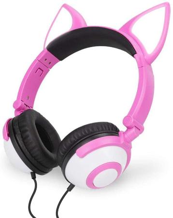 Fone de Ouvido com Orelhinhas de Gato Com Iluminação Led Pisca P2 - ROSA