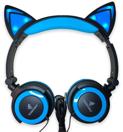 Fone de Ouvido Gatinho Fox Sem Fio Com Led Orelha Gato Dobrável Infantil  Microfone H'Maston - Azul