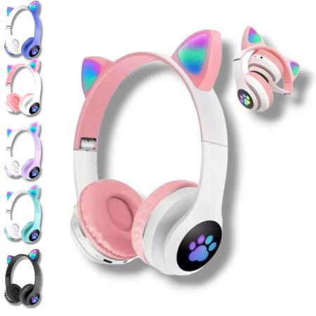 Fone Orelha De Gato Headphone Gatinho Com Led Fone Bluetooth]