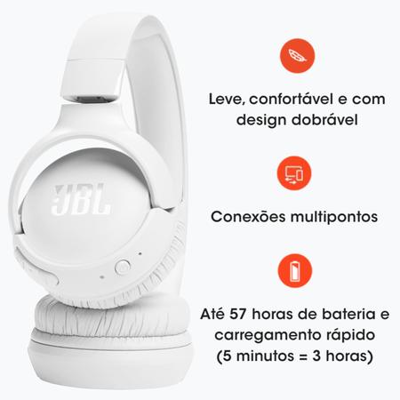 Imagem de Fone de Ouvido Headphone On-Ear Bluetooth Tune 520BT Pure Bass Comando Voz Garantia NF Original Branco 57h