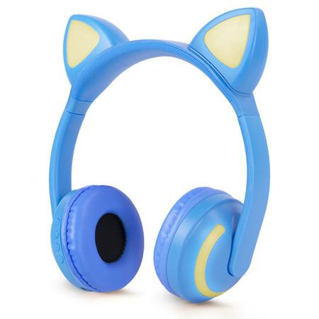 Fone Orelha de Gato Headphone Bluetooth Sem fio Led Tiara Azul Cód