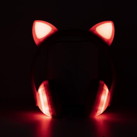 ALFA Fone Orelha De Gato Gatinho Headphone Led Sem Fio Com Microfone