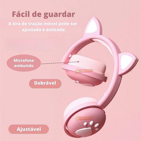 Imagem de Fone De Ouvido Led Para Menina Orelha Gatinho Original Rosa