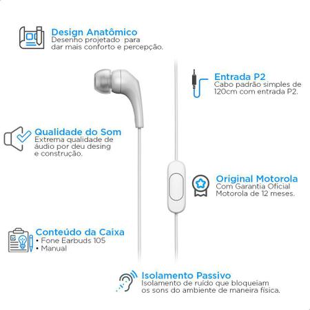 Imagem de Fone De Ouvido Original Motorola Earbuds 2-S com Microfone - Branco