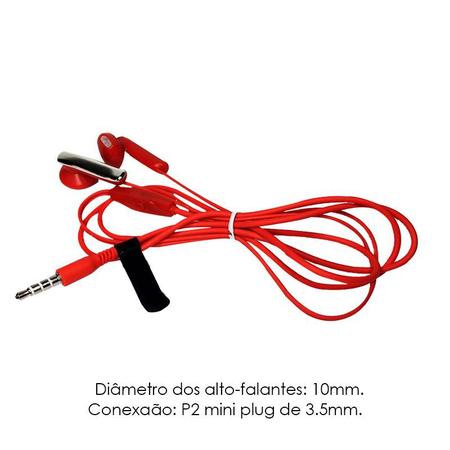 Imagem de Fone De Ouvido P2 C/Fio Estéreo Vermelho Notebook Pc Celular