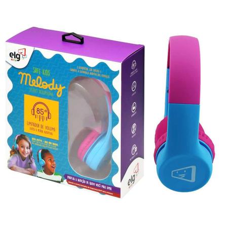 Imagem de Fone de Ouvido para Crianças com Limitador de Volume até 85dB Antialérgico ELG Kids Melody Azul/Rosa