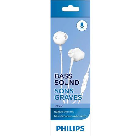 Imagem de Fone de Ouvido Philips TAUE101 Branco Earbud Bass Sound com Microfone Controle para Atender Chamadas