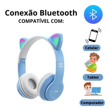 Fone De Ouvido Bluetooth Orelha Gatinho Infantil Led Sem Fio - Cem  Tecnologias